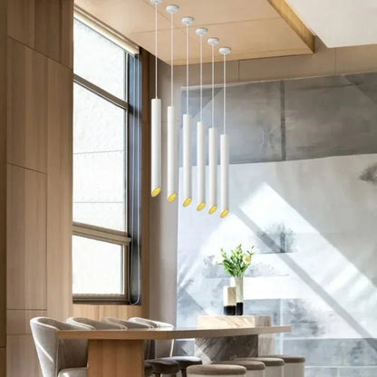 Nordic Long Tube Dimmable Pendant Light White Aluminum - Decorbites