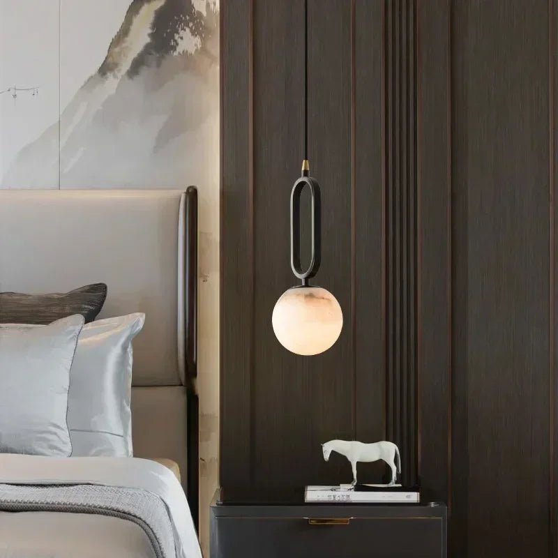 Nordic Marble Pendant Light With Polished Copper Accent - Decorbites
