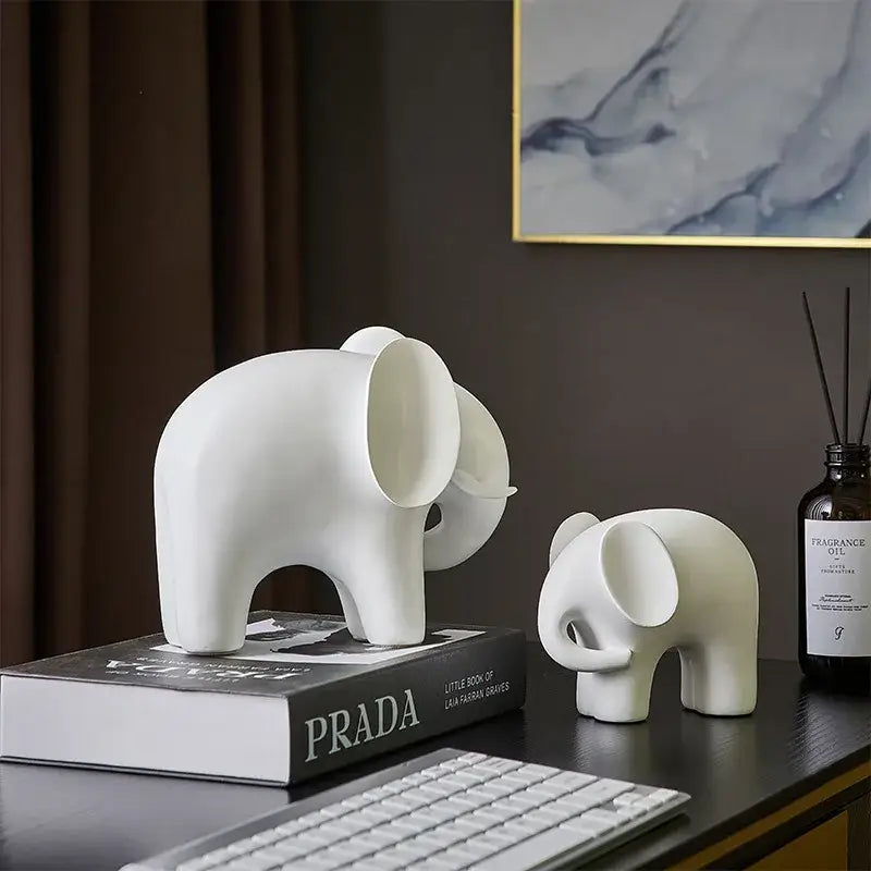White ceramic decorbites elephant resin statue with smooth minimalist design for living room decorbites elephant figurine