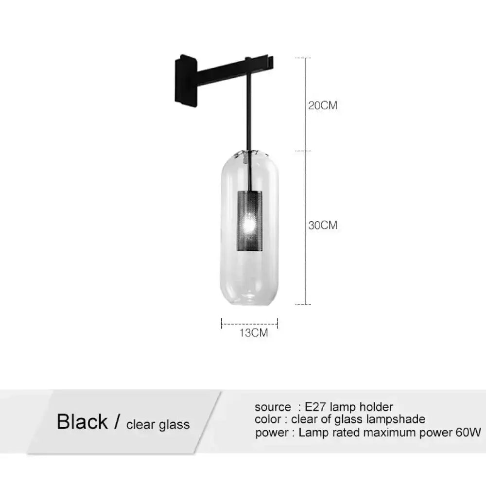 Black metal wall sconce with clear glass lampshade for nordic modern decor and modern decor glass bedroom use