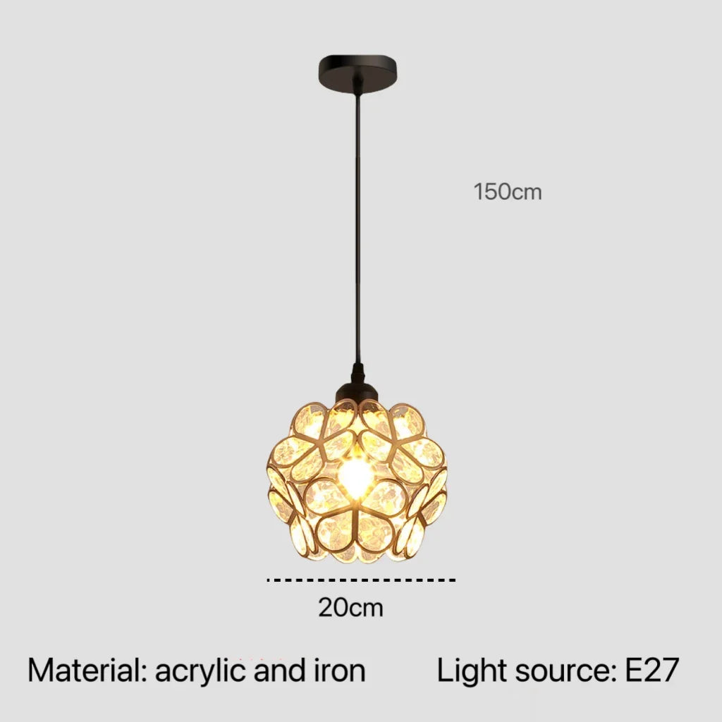 Warm glowing nordic modern petal acrylic pendant lamp with clear acrylic petals and iron frame for bedroom and restaurant lighting