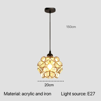 Warm glowing nordic modern petal acrylic pendant lamp with clear acrylic petals and iron frame for bedroom and restaurant lighting