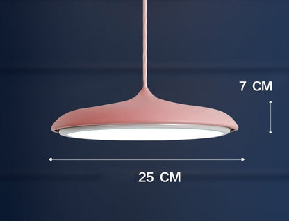 Rose gold matte finish pendant light with circular design 7 cm tall 25 cm wide featuring three color temperature for modern restaurant chandelier
