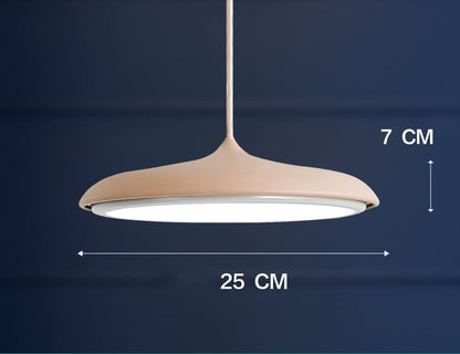 Beige nordic modern simple led pendant light with white led panel 25 cm wide featuring three color temperature options