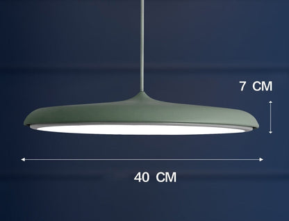 Nordic modern simple led chandelier 40 cm wide matte green pendant light with white interior and three color temperature features