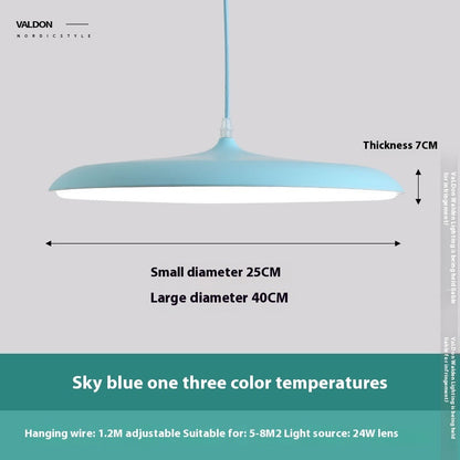 Sky blue nordic modern simple led chandelier with adjustable wire and 24w lens featuring three color temperature options