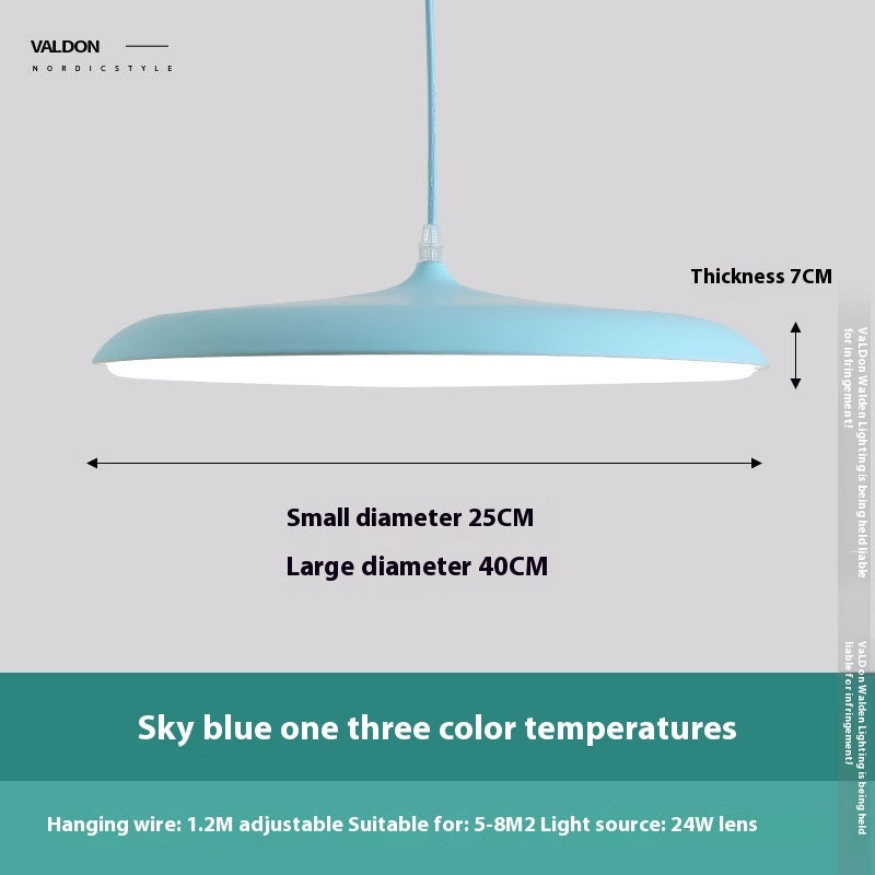 Sky blue nordic modern simple led chandelier with adjustable wire and 24w lens featuring three color temperature options