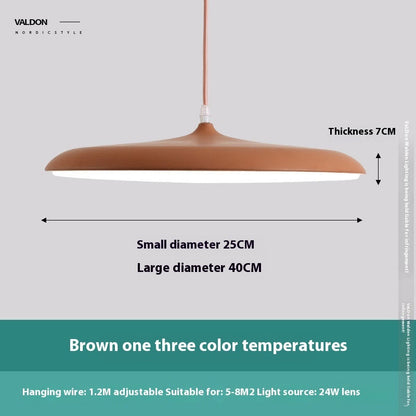 Brown nordic modern simple led chandelier with three color temperature 24w lens and adjustable hanging wire