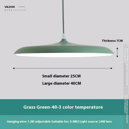 Grass green nordic modern simple led pendant light with 24w lens and adjustable wire featuring three color temperature