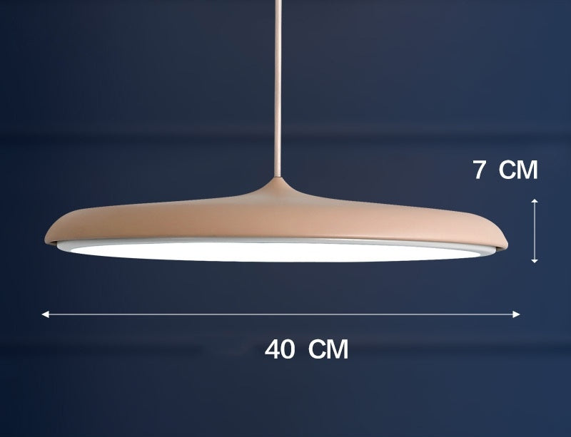 Beige nordic modern simple led chandelier with white interior and silver chain featuring three color temperature options