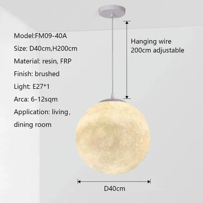 Nordic Moon White FRP Round Pendant Light - Decorbites