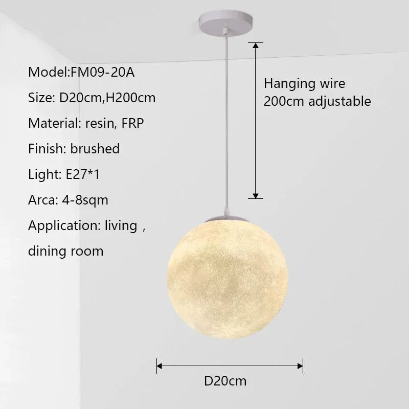 Nordic Moon White FRP Round Pendant Light - Decorbites