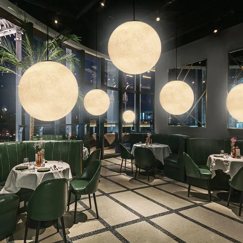 Nordic Moon White FRP Round Pendant Light - Decorbites