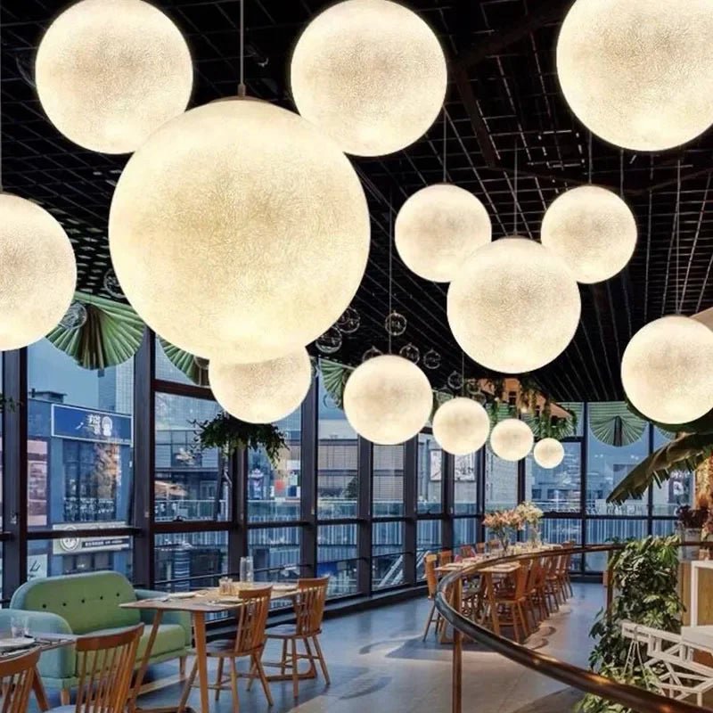 Nordic Moon White FRP Round Pendant Light - Decorbites