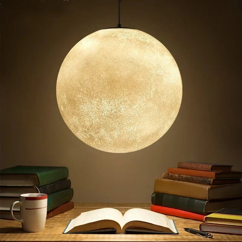 Nordic Moon White FRP Round Pendant Light - Decorbites
