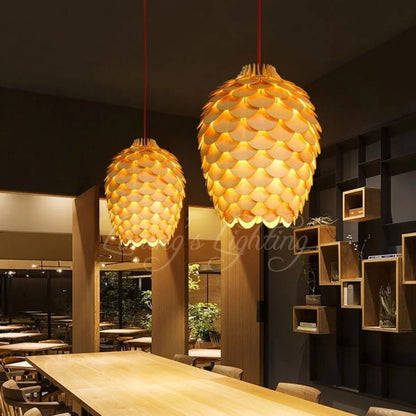 Nordic Oak Pinecone Wood Pendant Light - Decorbites