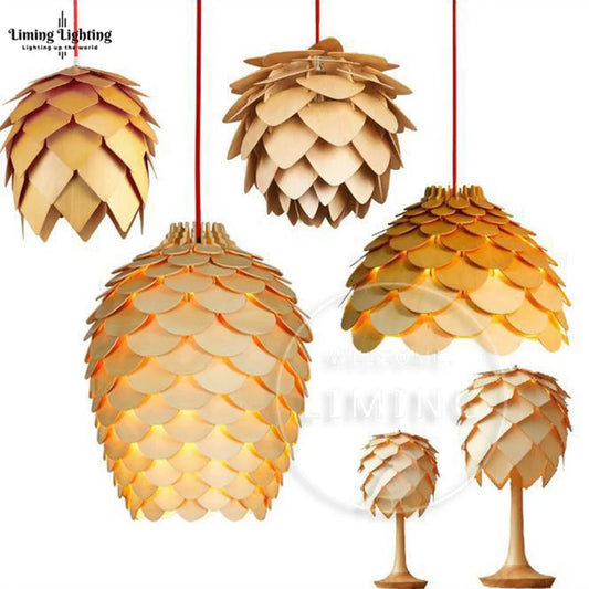 Nordic Oak Pinecone Wood Pendant Light - Decorbites