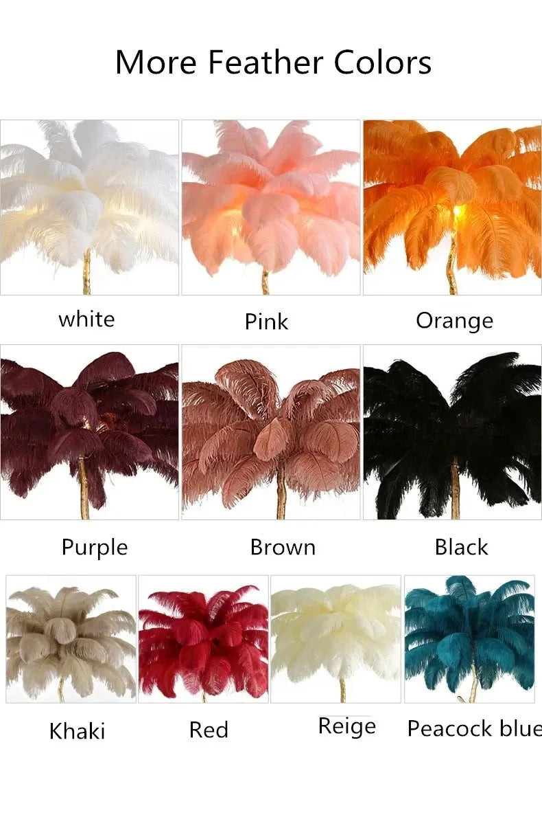 Nordic feather floor lamp with multicolor ostrich plume for living room sofa background and bedroom decor lighting