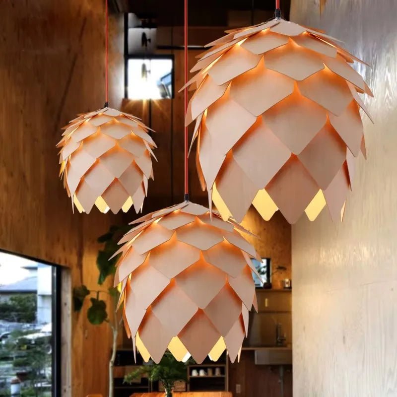 Nordic Pinecone Oak Wood Pendant Light - Decorbites