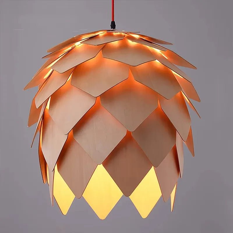Nordic Pinecone Oak Wood Pendant Light - Decorbites