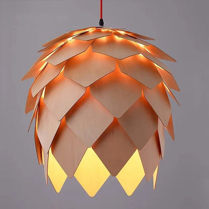 Nordic Pinecone Oak Wood Pendant Light - Decorbites
