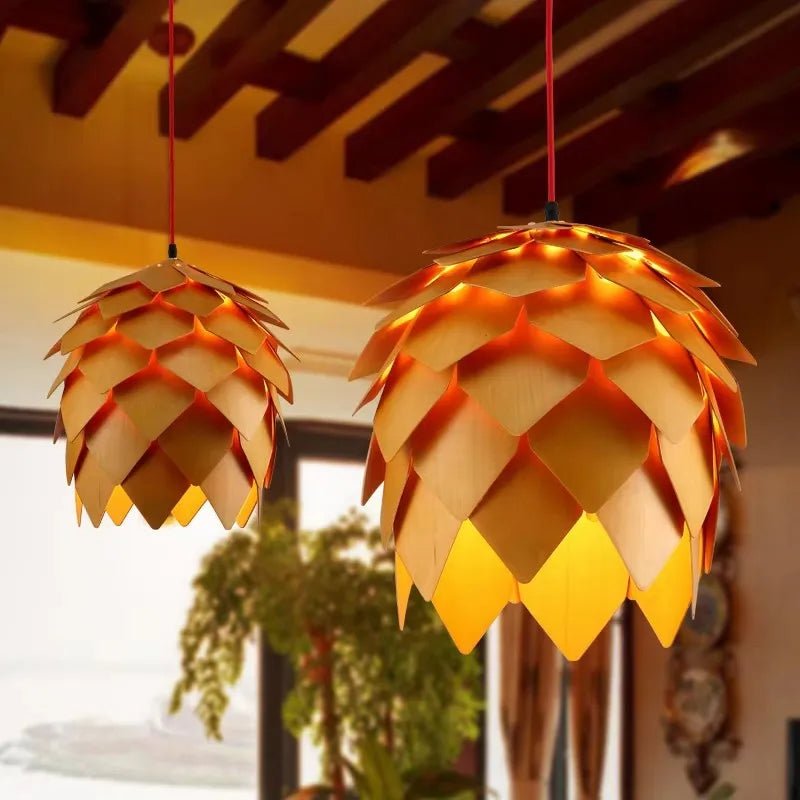 Nordic Pinecone Oak Wood Pendant Light - Decorbites