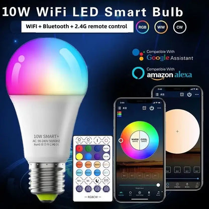 10w wifi led rgb smart bulb with frosted glass and e27 base inside a creamy white fabric pendant light for dining room
