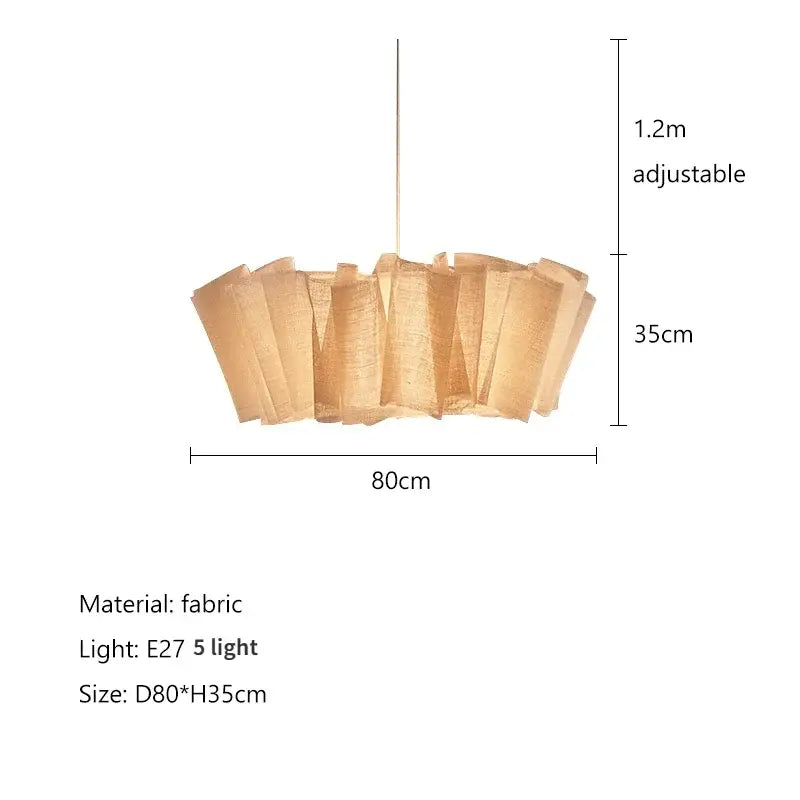 Nordic pleated pendant light in creamy white fabric with a warm-toned fluted petal-like design for dining room
