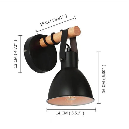 Black metal wall sconce with wooden handle and leather strap in black finish for nordic plug-in wall sconce algunda plug