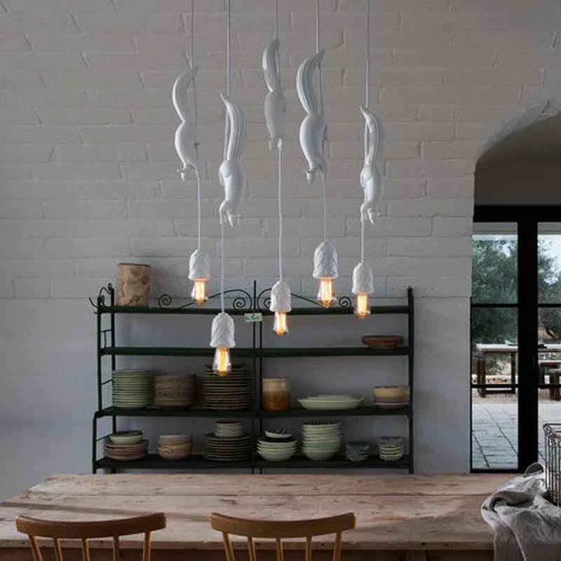 Nordic Resin Squirrel Pendant Light in White - Decorbites