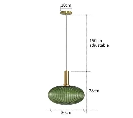Nordic Ribbed Glass Pendant Light in Green, Grey or Amber - Decorbites