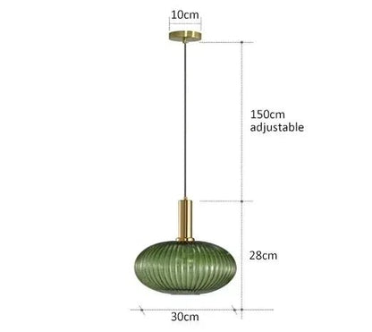 Nordic Ribbed Glass Pendant Light in Green, Grey or Amber - Decorbites