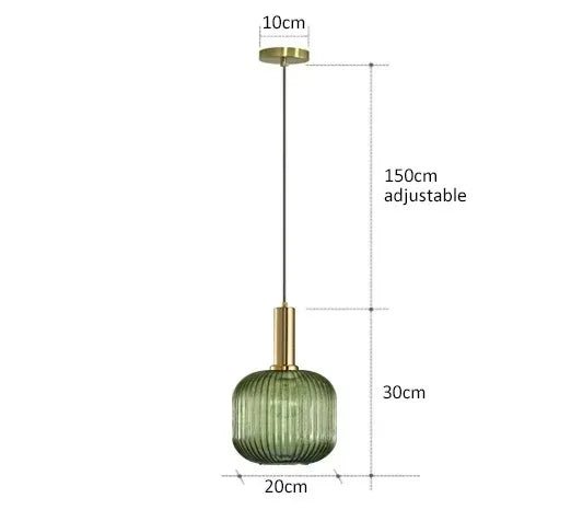 Nordic Ribbed Glass Pendant Light in Green, Grey or Amber - Decorbites