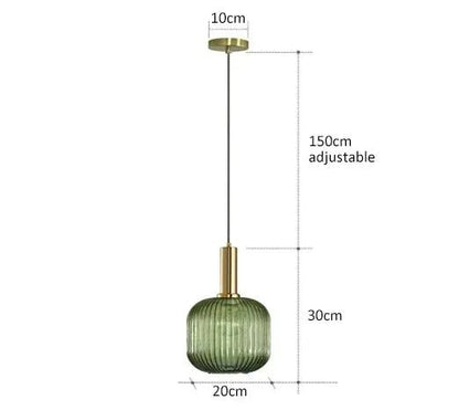 Nordic Ribbed Glass Pendant Light in Green, Grey or Amber - Decorbites