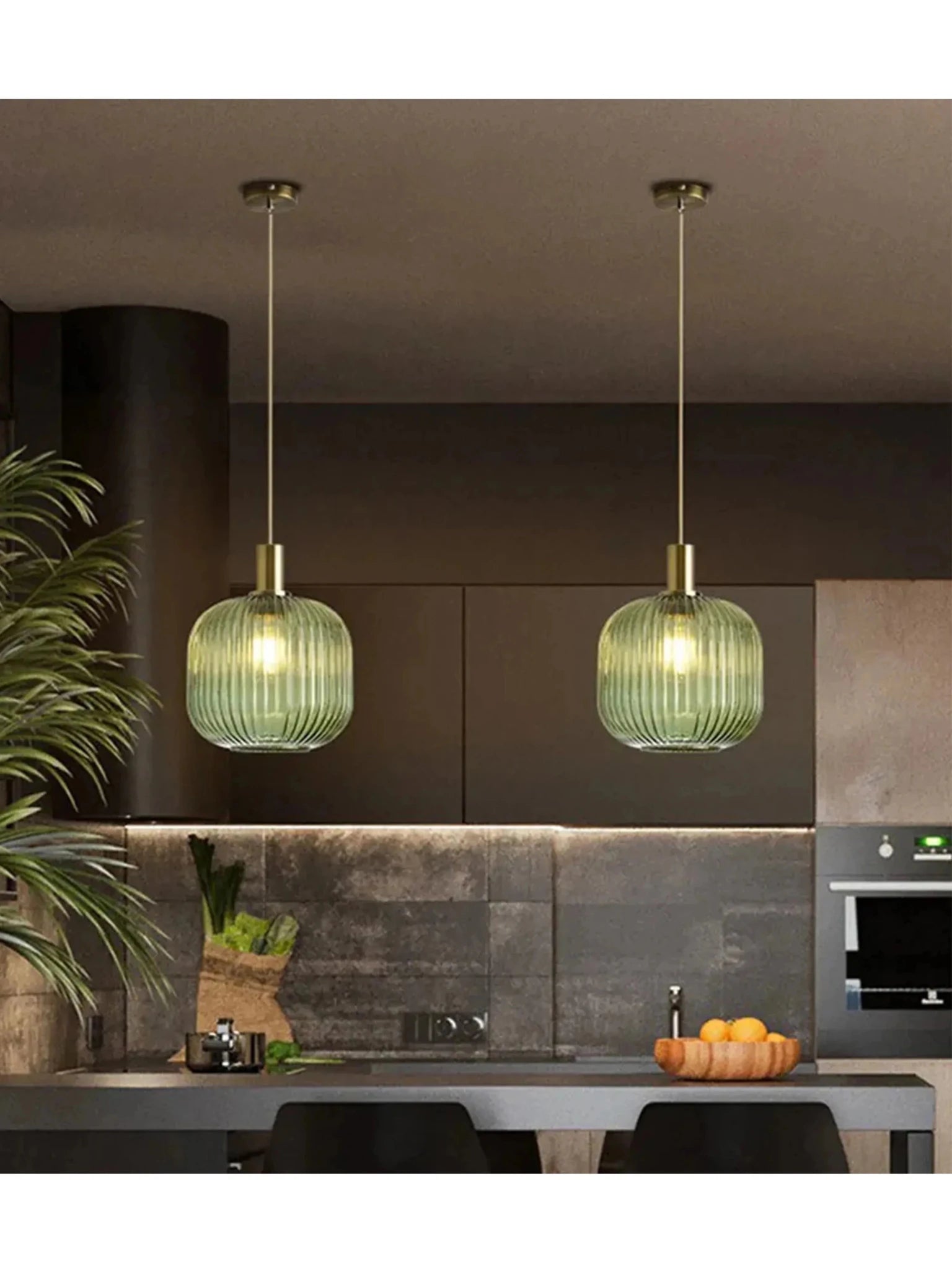 Nordic Ribbed Glass Pendant Light in Green, Grey or Amber - Decorbites