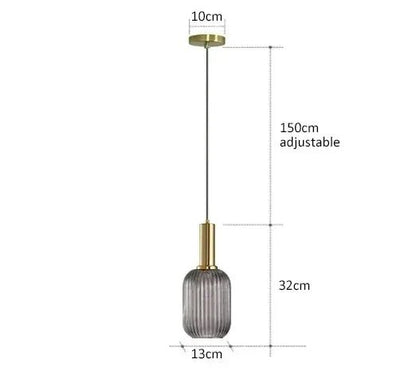 Nordic Ribbed Glass Pendant Light in Green, Grey or Amber - Decorbites