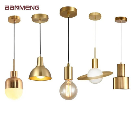 Nordic Simplicity E27 LED chandelier lamp golden small Pendant Lights for study room bedroom bedside loft illumination fixture - Decorbites