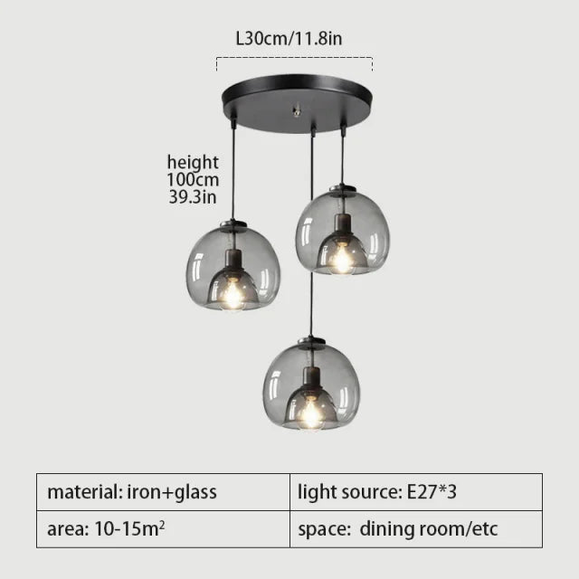 Nordic Smoke Gray Glass Pendant Light Chandelier - Decorbites