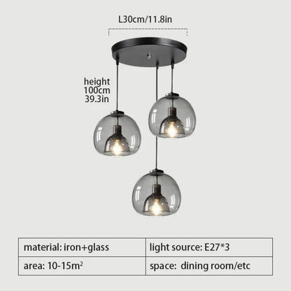 Nordic Smoke Gray Glass Pendant Light Chandelier - Decorbites