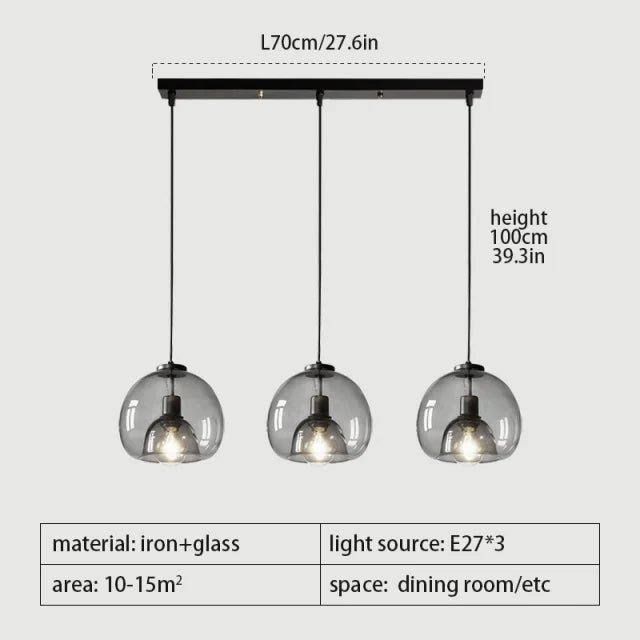 Nordic Smoke Gray Glass Pendant Light Chandelier - Decorbites