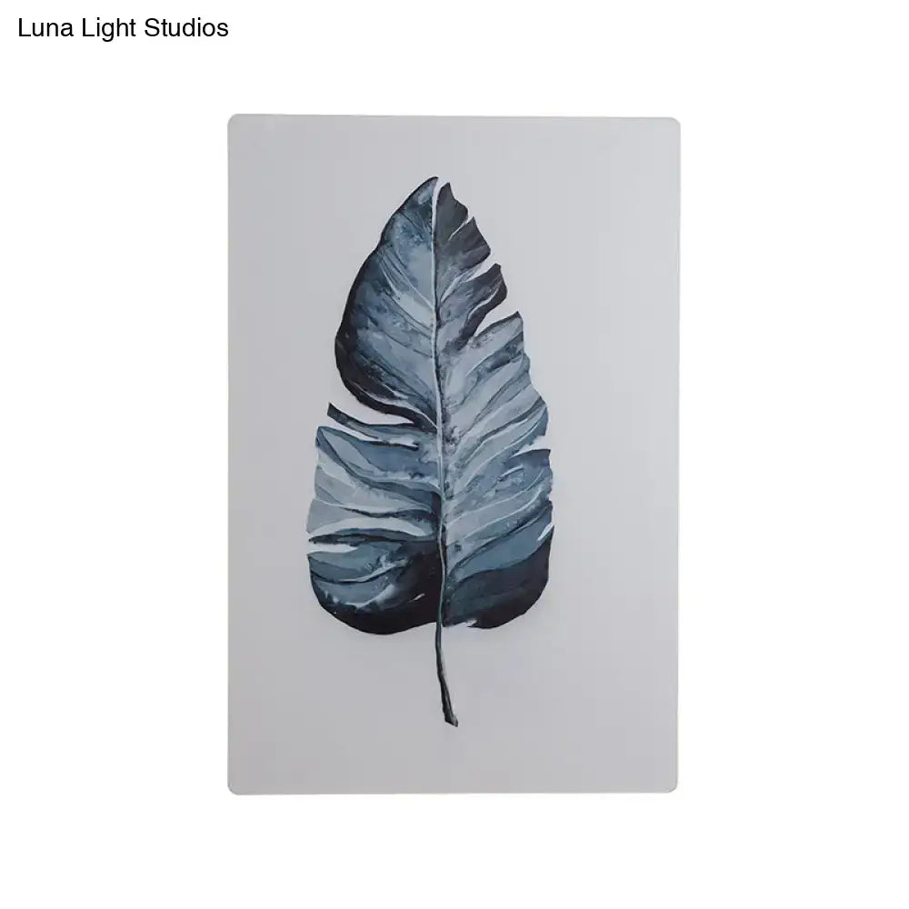 Rectangular nordic style banana leaf led wall art with dark blue brushstroke texture on light gray background inch fixture