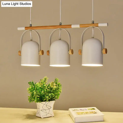 Decorbites™ nordic style triple metal pendant light in white with wooden accents and adjustable dome shade for island lighting