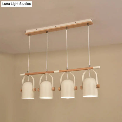 Modern white ceramic pendant lights with wooden accents featuring adjustable dome shade for island lighting by decorbites