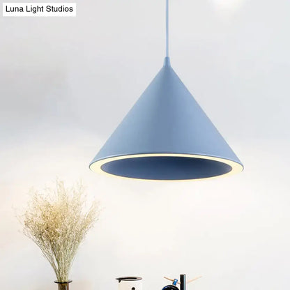 Decorbites™ nordic stylish blue metal pendant light with matte finish and warm inner glow hanging lamp over table