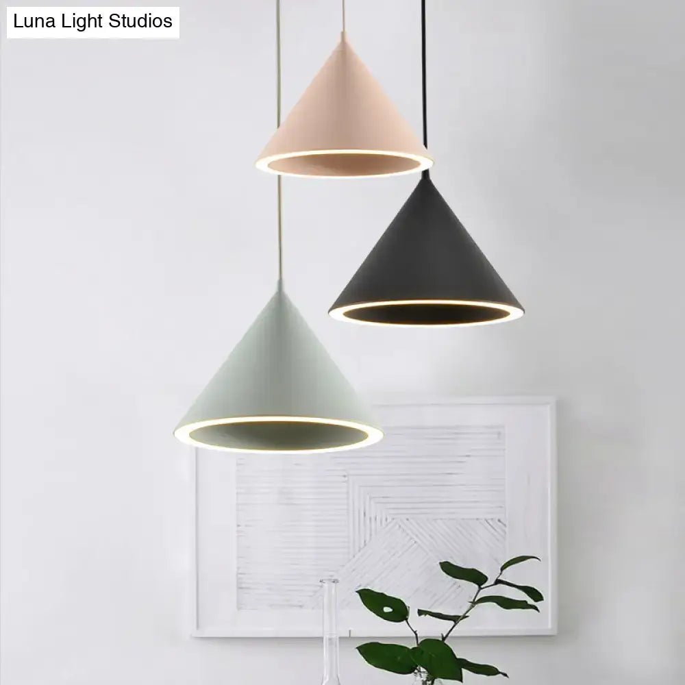 DecorBites™ nordic stylish hanging lamp with cone-shaped pendant lights in pastel pink black and sage green metal finish