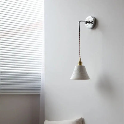 Nordic sunset ceramic led wall light with white bell-shaped shade brass top and twisted cord for bedroom decorbites ceramic led