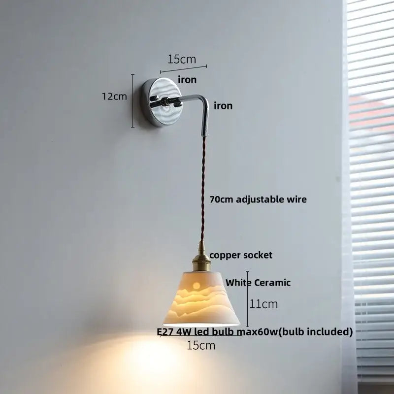 Nordic sunset ceramic led wall light bedroom decorbites ceramic led with white textured wave design and copper socket