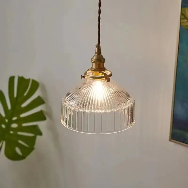 Nordic Vintage Brass and Colored Glass Pendant Light - Decorbites