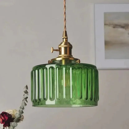 Nordic Vintage Brass and Colored Glass Pendant Light - Decorbites