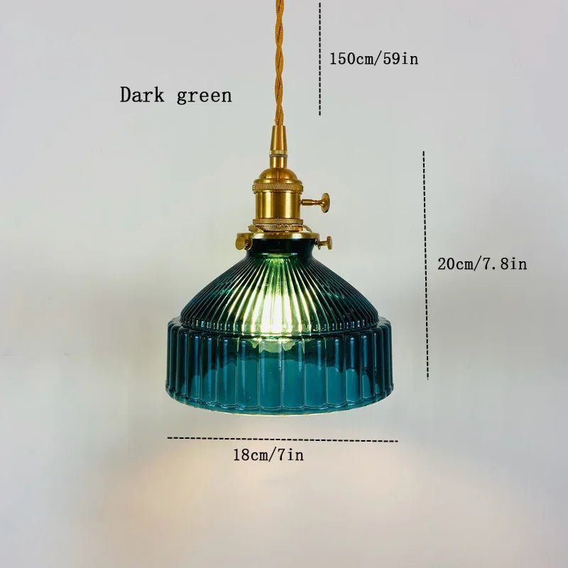Nordic Vintage Brass and Colored Glass Pendant Light - Decorbites
